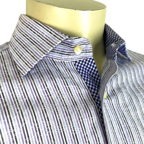 Unique NWOT Thomas Dean L/S Casual Dress Shirt in Pastel Stripes 100% Cotton SzL - Picture 9 of 11
